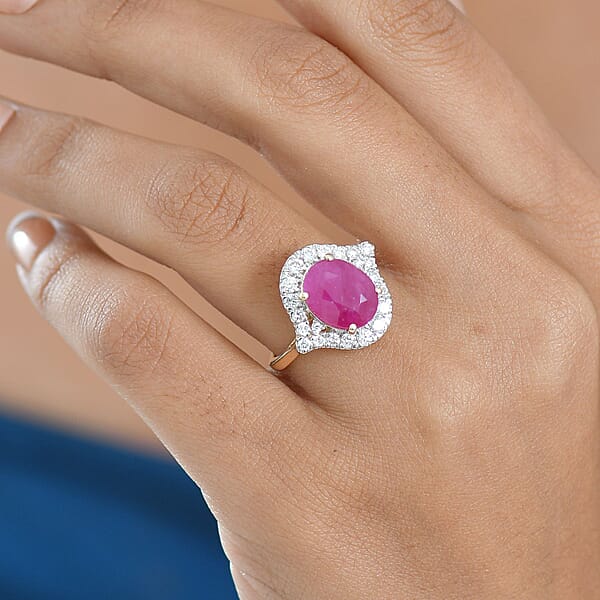 Certified AAA Montepuez Ruby Lab-Grown Diamond Ring In 10K Yellow Gold 6.15 Ctw