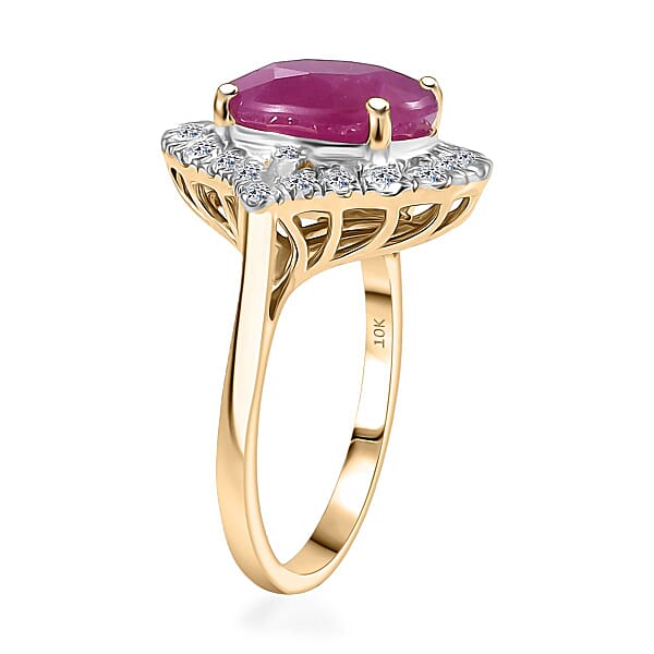 Certified AAA Montepuez Ruby Lab-Grown Diamond Ring In 10K Yellow Gold 6.15 Ctw