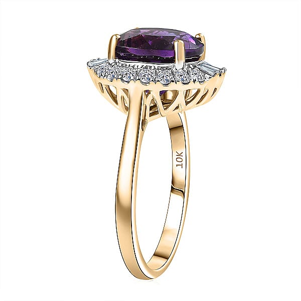 Certified AAA Moroccan Amethyst Diamond Halo Ring In 10K Yellow Gold 4.34 Ctw (Size 10.0)