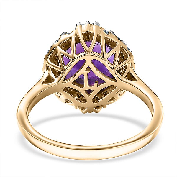 Certified AAA Moroccan Amethyst Diamond Halo Ring In 10K Yellow Gold 4.34 Ctw (Size 10.0)