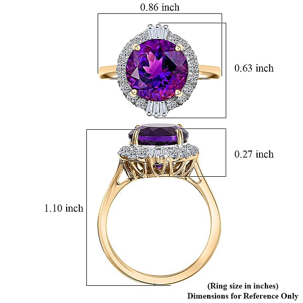 Certified AAA Moroccan Amethyst Diamond Halo Ring In 10K Yellow Gold 4.34 Ctw (Size 10.0)
