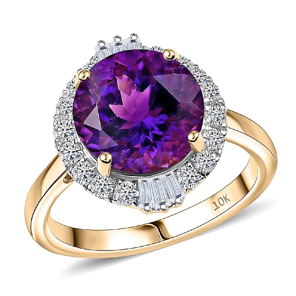 Certified AAA Moroccan Amethyst Diamond Halo Ring in 10K Yellow Gold 4.34 ctw (Size 10.0)
