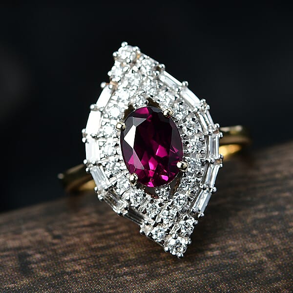 Certified AAA Radiant Ember Garnet Lab-Grown Diamond Ring In 10K Yellow Gold 2.06 Ctw