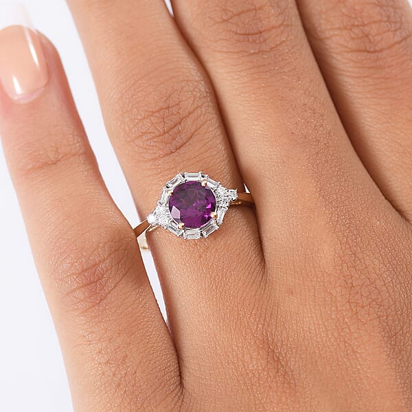 Certified AAA Radiant Ember Garnet Lab Grown Diamond Ring In 10K Yellow Gold 1.75 Ctw