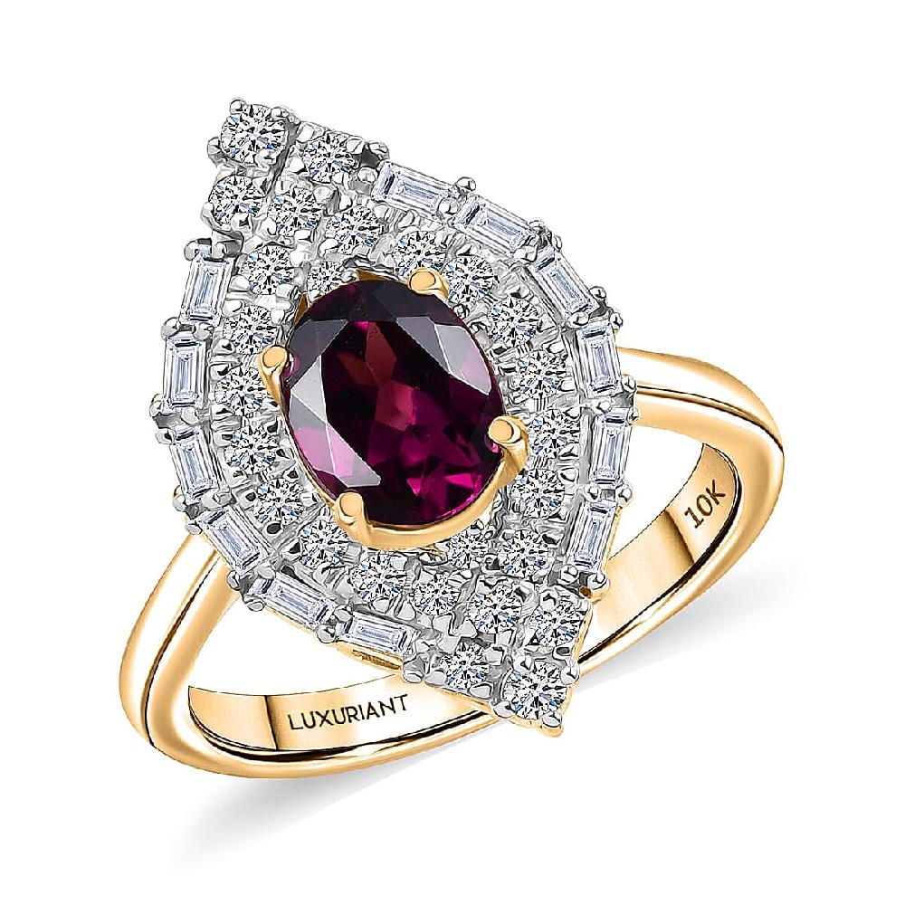 Certified AAA Radiant Ember Garnet Lab-Grown Diamond Ring in 10K Yellow Gold 2.06 ctw