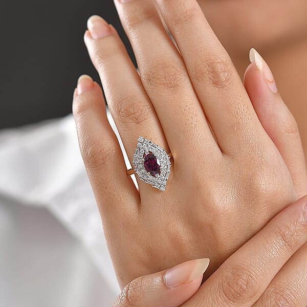 Certified AAA Radiant Ember Garnet Lab-Grown Diamond Ring In 10K Yellow Gold 2.06 Ctw