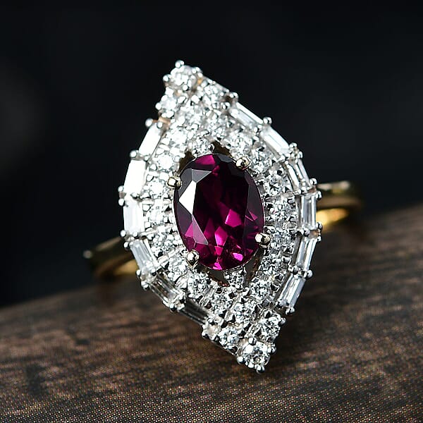 Certified AAA Radiant Ember Garnet Lab-Grown Diamond Ring In 10K Yellow Gold 2.06 Ctw