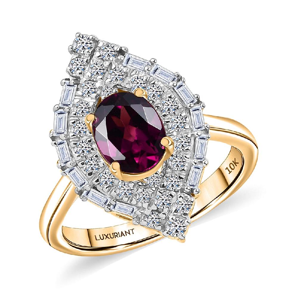 Certified AAA Radiant Ember Garnet Lab-Grown Diamond Ring in 10K Yellow Gold 2.06 ctw