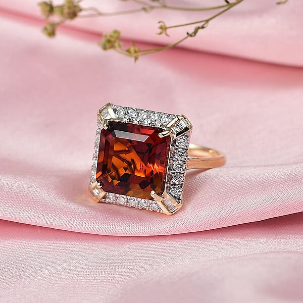 Certified AAA Santa Ana Madeira Citrine Diamond Art Deco Ring In 10K Yellow Gold 8.50 Ctw