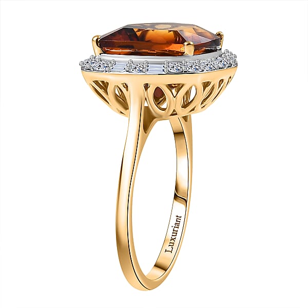 Certified AAA Santa Ana Madeira Citrine Lab Grown Diamond Ring In 10K Yellow Gold 7.75 Ctw