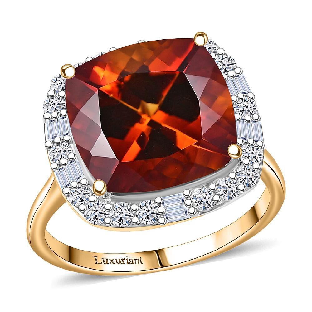 Certified AAA Santa Ana Madeira Citrine Lab Grown Diamond Ring in 10K Yellow Gold 7.75 ctw