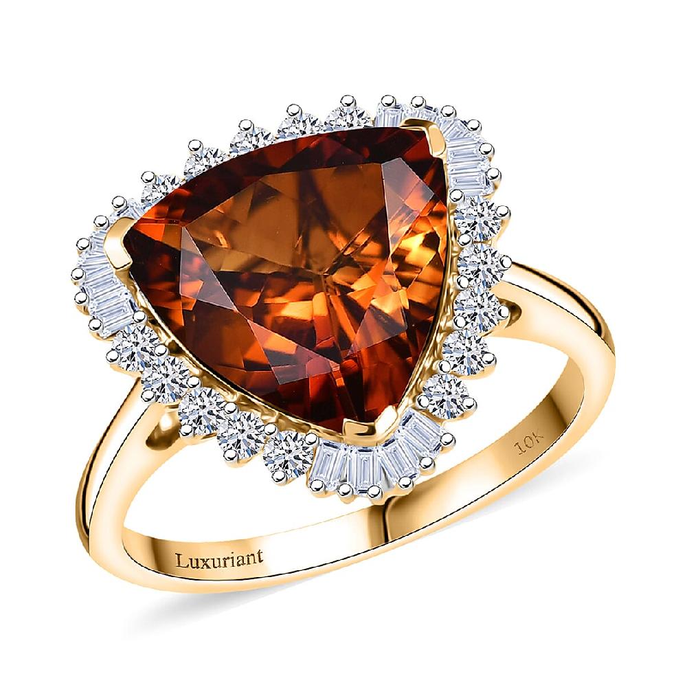 Certified AAA Santa Ana Madeira Citrine Lab Grown Diamond Ring in 10K Yellow Gold 5.95 ctw