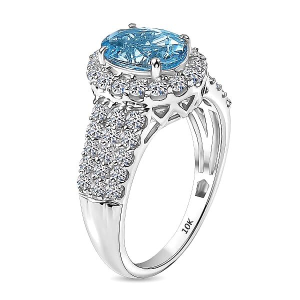 Certified AAA Santa Maria Aquamarine Diamond Ring In 10K White Gold 2.71 Ctw