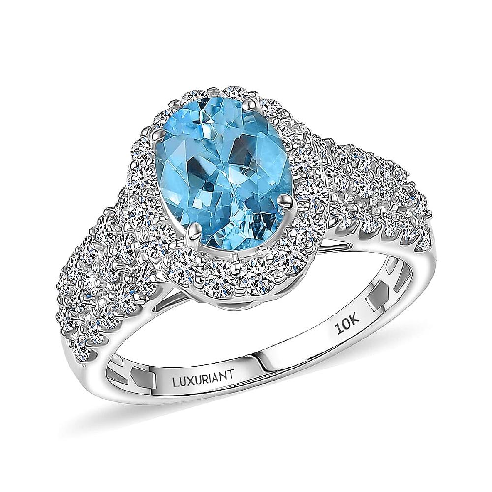 Certified AAA Santa Maria Aquamarine Diamond Ring in 10K White Gold 2.71 ctw