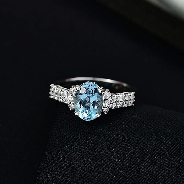 Certified AAA Santa Maria Aquamarine Lab Grown Diamond (G-H SI) Ring In 10K White Gold 1.94 Ctw