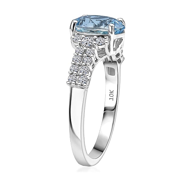Certified AAA Santa Maria Aquamarine Lab Grown Diamond (G-H SI) Ring In 10K White Gold 1.94 Ctw