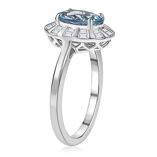 Certified AAA Santa Maria Aquamarine Lab Grown Diamond Ring In 10K White Gold 1.93 Ctw