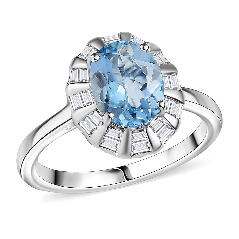 Certified AAA Santa Maria Aquamarine Lab Grown Diamond Ring in 10K White Gold 1.93 ctw