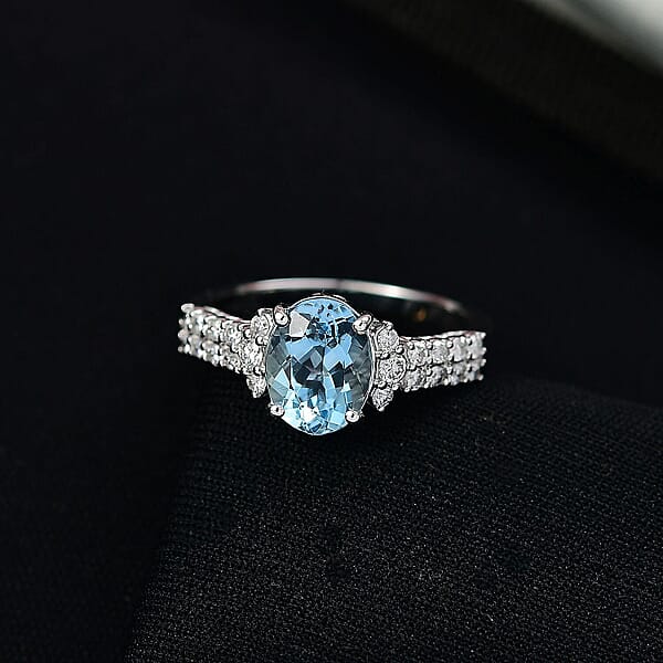 Certified AAA Santa Maria Aquamarine Lab Grown Diamond (G-H SI) Ring In 10K White Gold 1.94 Ctw