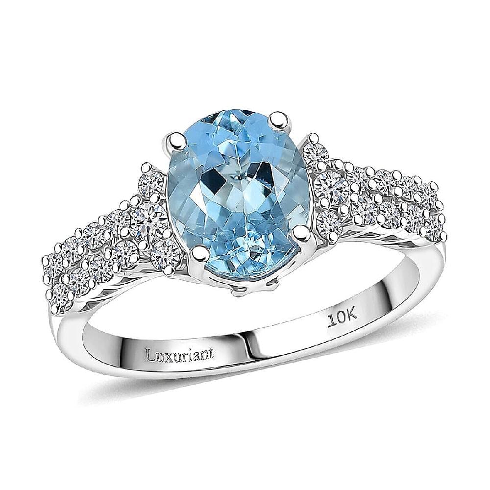 Certified AAA Santa maria Aquamarine Lab Grown Diamond (G-H SI) Ring in 10K White Gold 1.94 ctw