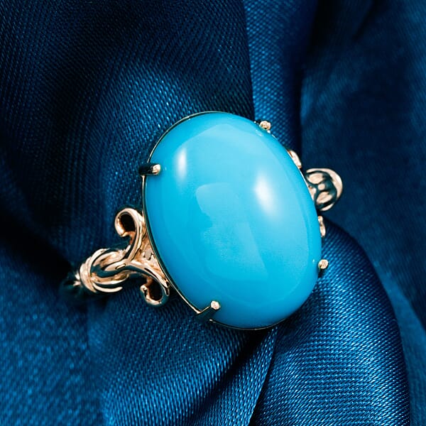 Certified AAA Sleeping Beauty Turquoise Solitaire Ring In 10K Yellow Gold 6.86 Ctw