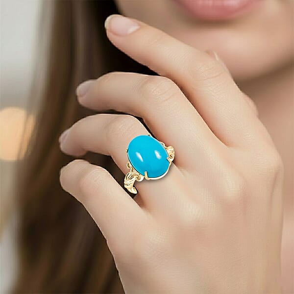 Certified AAA Sleeping Beauty Turquoise Solitaire Ring In 10K Yellow Gold 6.86 Ctw