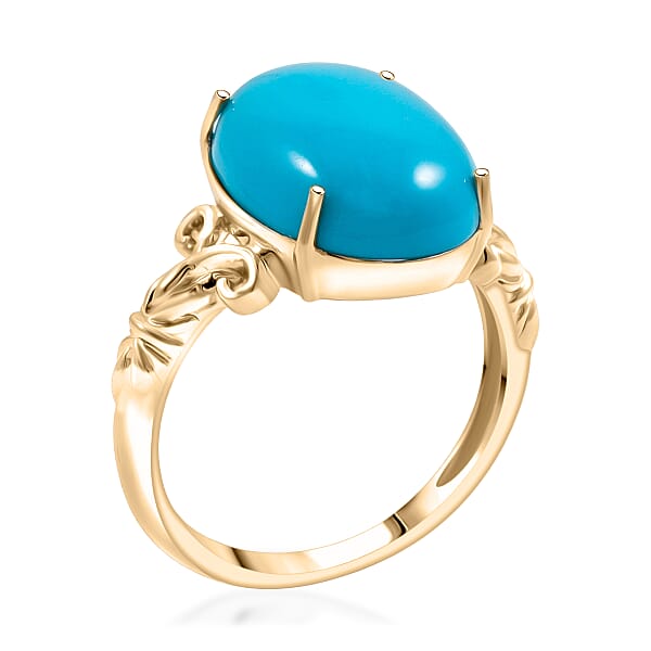 Certified AAA Sleeping Beauty Turquoise Solitaire Ring In 10K Yellow Gold 6.86 Ctw