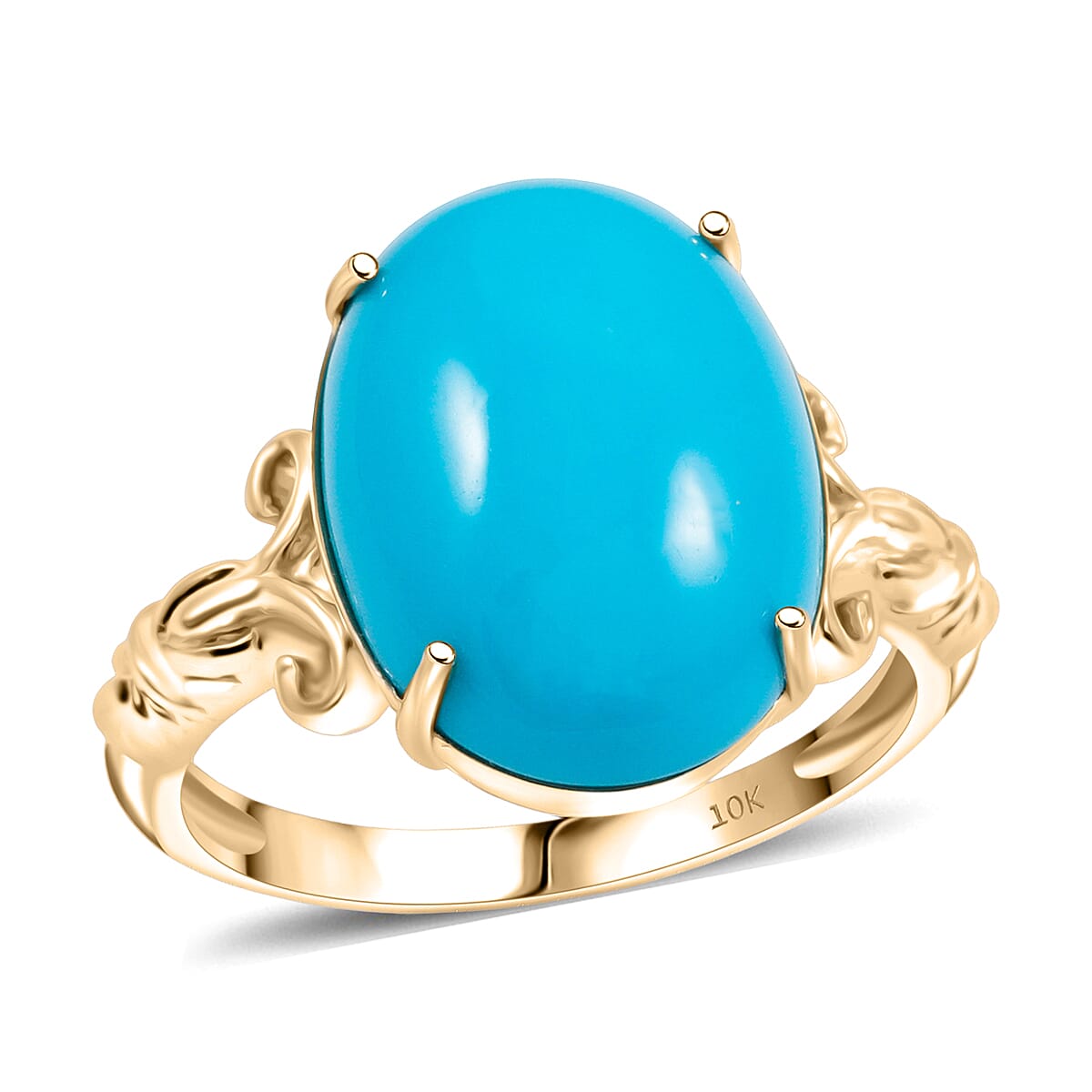 Certified AAA Sleeping Beauty Turquoise Solitaire Ring in 10K Yellow Gold 6.86 ctw