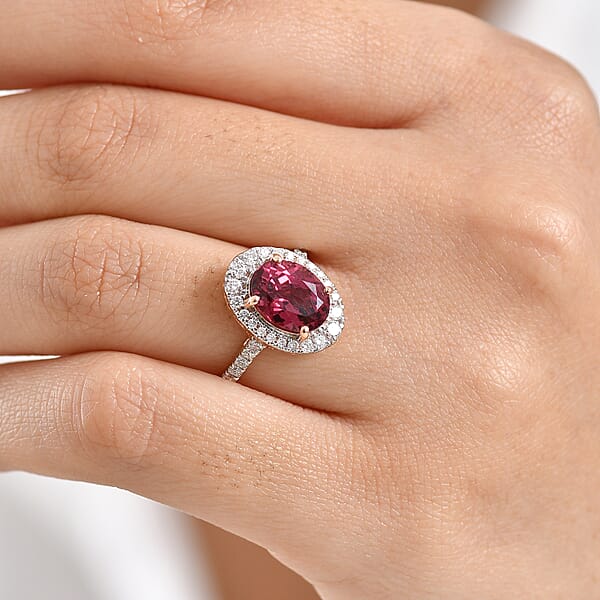 Certified AAA Tanzanian Raspberry Garnet Diamond Ring In 10K Rose Gold 4.03 Ctw