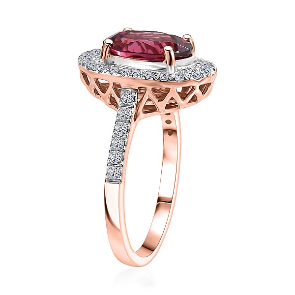 Certified AAA Tanzanian Raspberry Garnet Diamond Ring In 10K Rose Gold 4.03 Ctw
