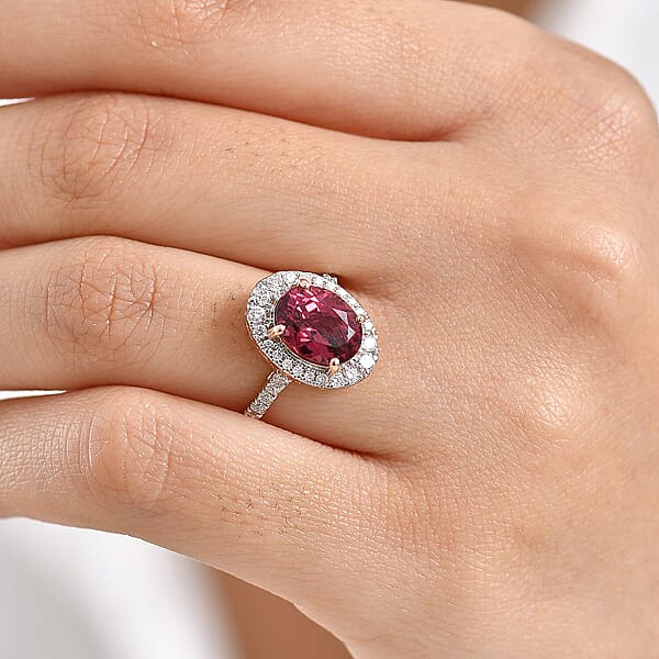Certified AAA Tanzanian Raspberry Garnet Diamond Ring In 10K Rose Gold 4.03 Ctw