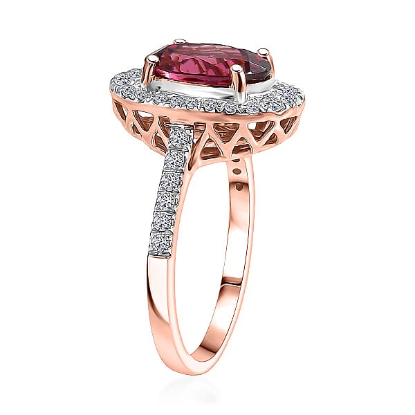 Certified AAA Tanzanian Raspberry Garnet Diamond Ring In 10K Rose Gold 4.03 Ctw