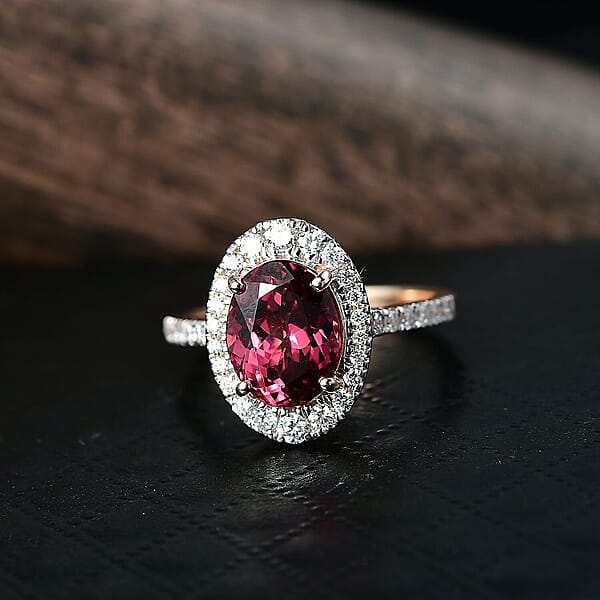 Certified AAA Tanzanian Raspberry Garnet Diamond Ring In 10K Rose Gold 4.03 Ctw