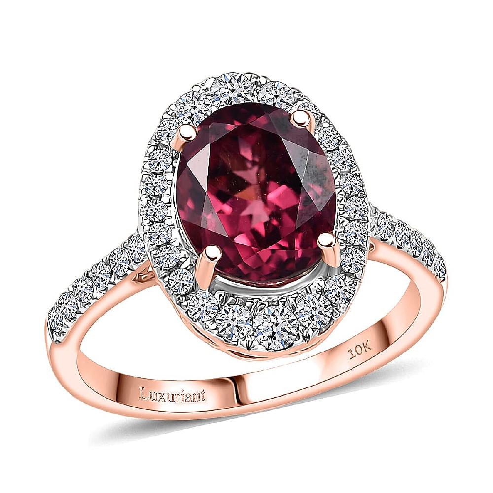 Certified AAA Tanzanian Raspberry Garnet Diamond Ring in 10K Rose Gold 4.03 ctw