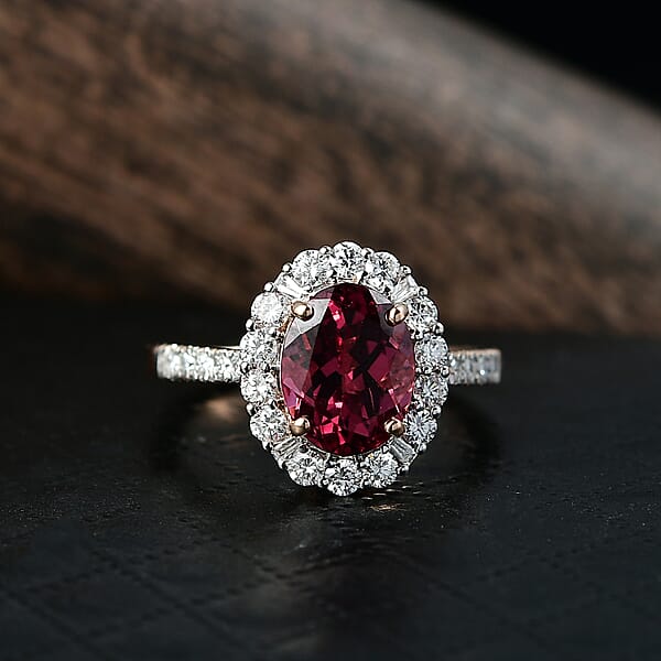 Certified AAA Tanzanian Raspberry Garnet Lab Grown Diamond Ring In 10K Rose Gold 3.65 Ctw