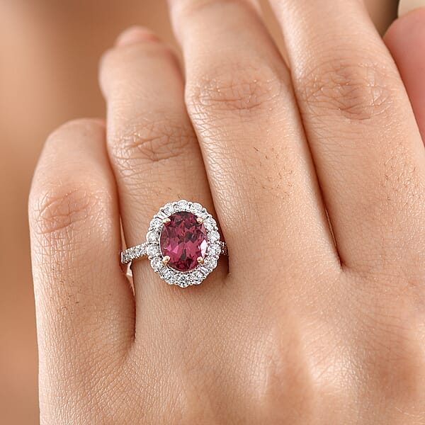 Certified AAA Tanzanian Raspberry Garnet Lab Grown Diamond Ring In 10K Rose Gold 3.65 Ctw