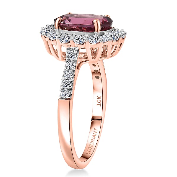 Certified AAA Tanzanian Raspberry Garnet Lab Grown Diamond Ring In 10K Rose Gold 3.65 Ctw