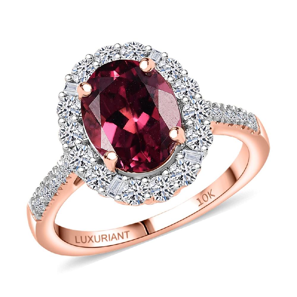 Certified AAA Tanzanian Raspberry Garnet Lab Grown Diamond Ring in 10K Rose Gold 3.65 ctw