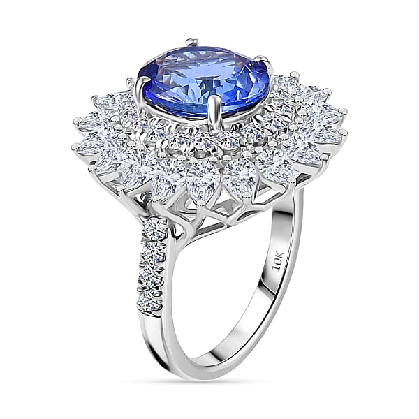 Certified AAA Tanzanite Diamond G-H SI Floral Ring In 10K White Gold 6.36 Ctw