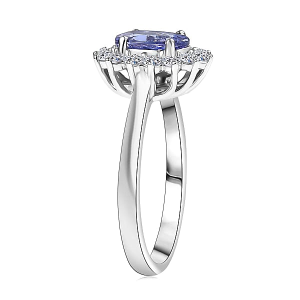 Certified AAA Tanzanite Lab Grown Diamond Halo Ring In 10K White Gold 1.40 Ctw