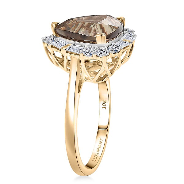 Certified AAA Turkizite Diamond Halo Ring In 10K Yellow Gold 5.85 Ctw