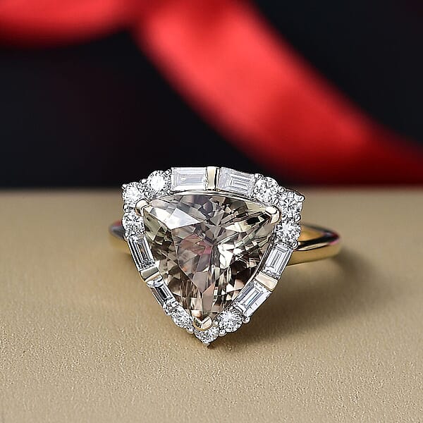 Certified AAA Turkizite Diamond Halo Ring In 10K Yellow Gold 5.85 Ctw