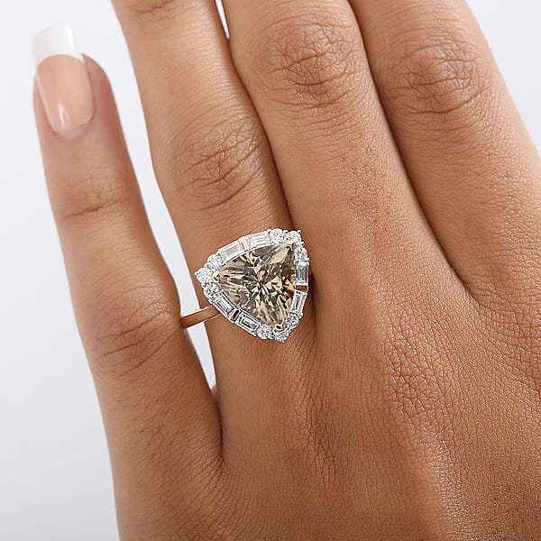 Certified AAA Turkizite Diamond Halo Ring In 10K Yellow Gold 5.85 Ctw
