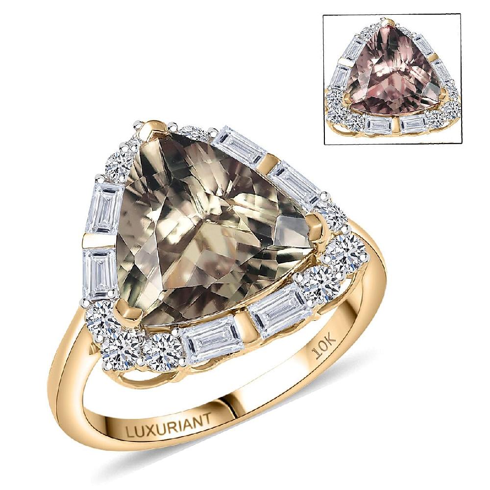 Certified AAA Turkizite Diamond Halo Ring in 10K Yellow Gold 5.85 ctw