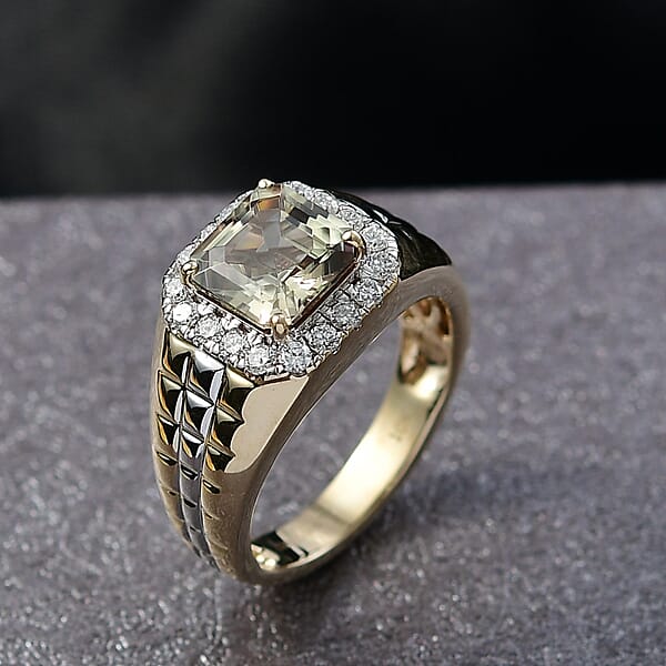 Certified AAA Turkizite Lab Grown Diamond Art Deco Men's Ring In 10K Yellow And White Gold 3.20 Ctw