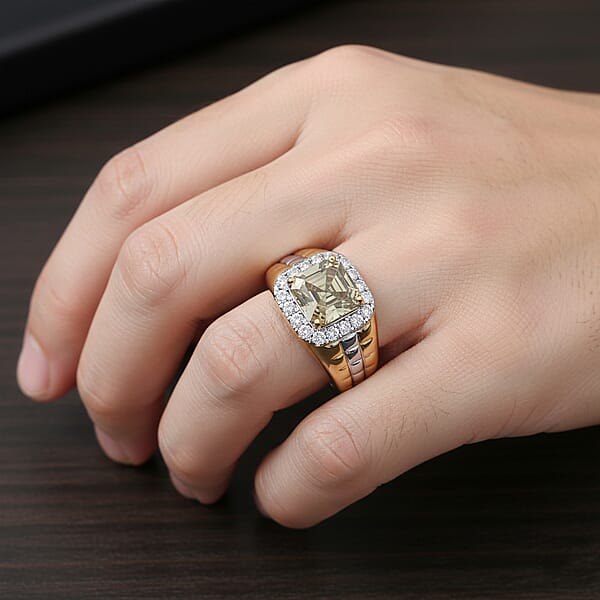 Certified AAA Turkizite Lab Grown Diamond Art Deco Men's Ring In 10K Yellow And White Gold 3.20 Ctw
