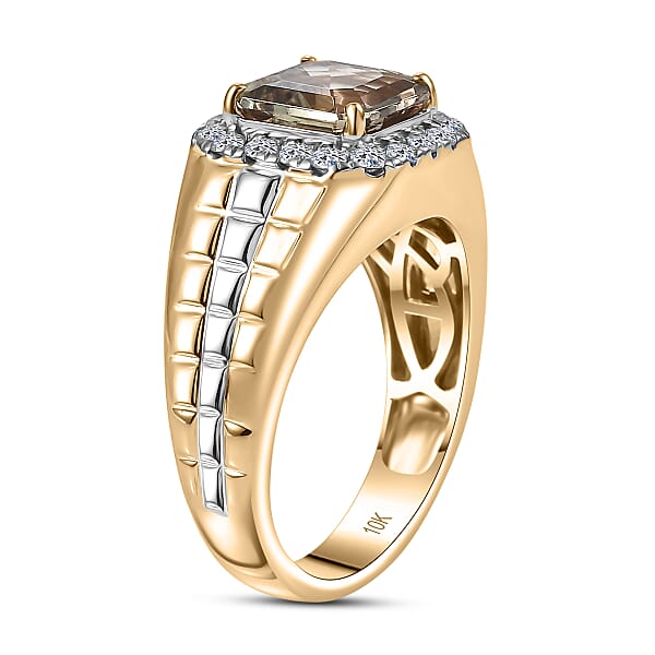 Certified AAA Turkizite Lab Grown Diamond Art Deco Men's Ring In 10K Yellow And White Gold 3.20 Ctw