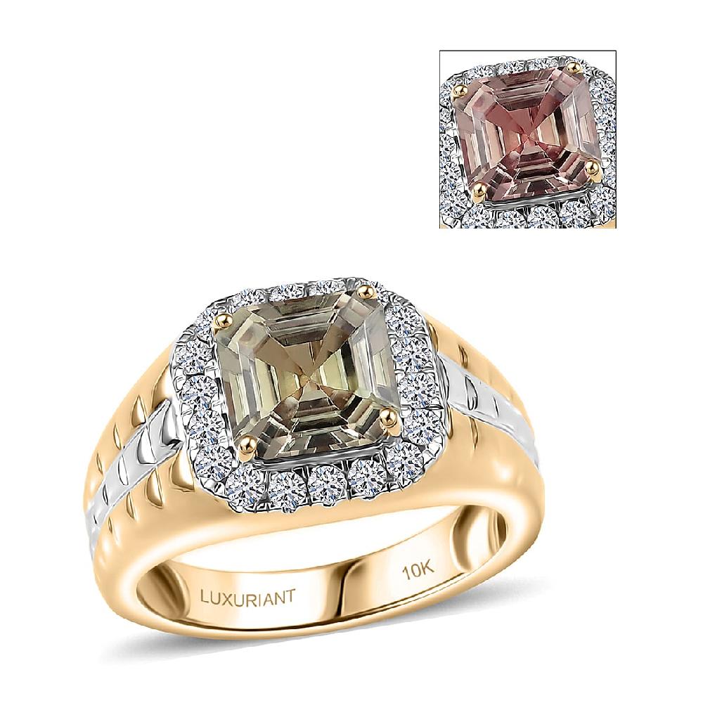 Certified AAA Turkizite Lab Grown Diamond Art Deco Men's Ring in 10K Yellow and White Gold 3.20 ctw
