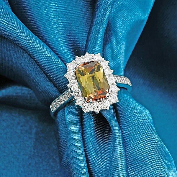 Certified AAAA Jenipapo Andalusite Lab Grown Diamond Ring In 10K White Gold 3.60 Ctw