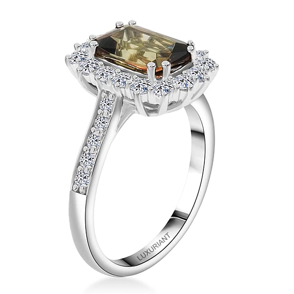 Certified AAAA Jenipapo Andalusite Lab Grown Diamond Ring In 10K White Gold 3.60 Ctw